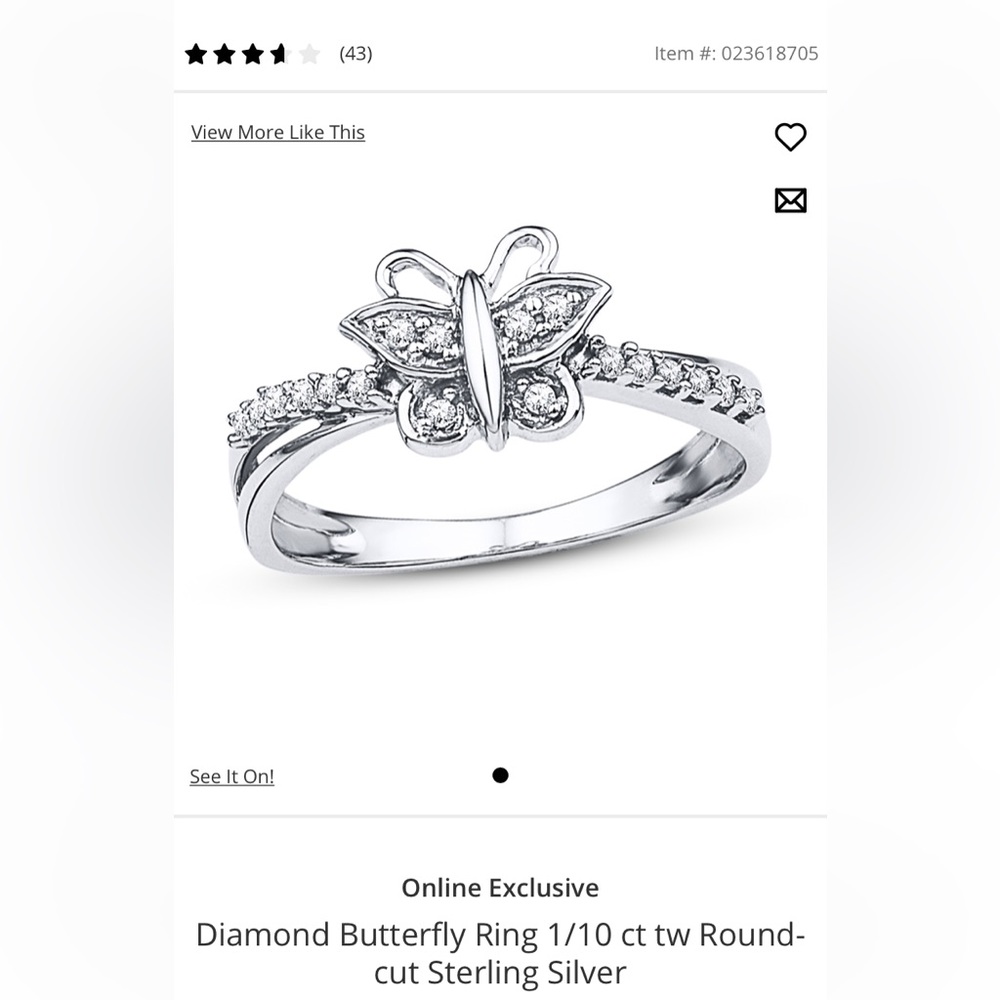 Kay Diamond Butterfly Ring 1/10 ct tw Round-cut Sterling Silver size 7.5